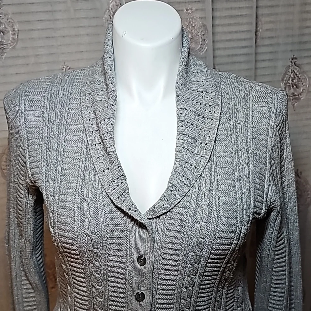 Gray knit button down sweater - Picture 4 of 13